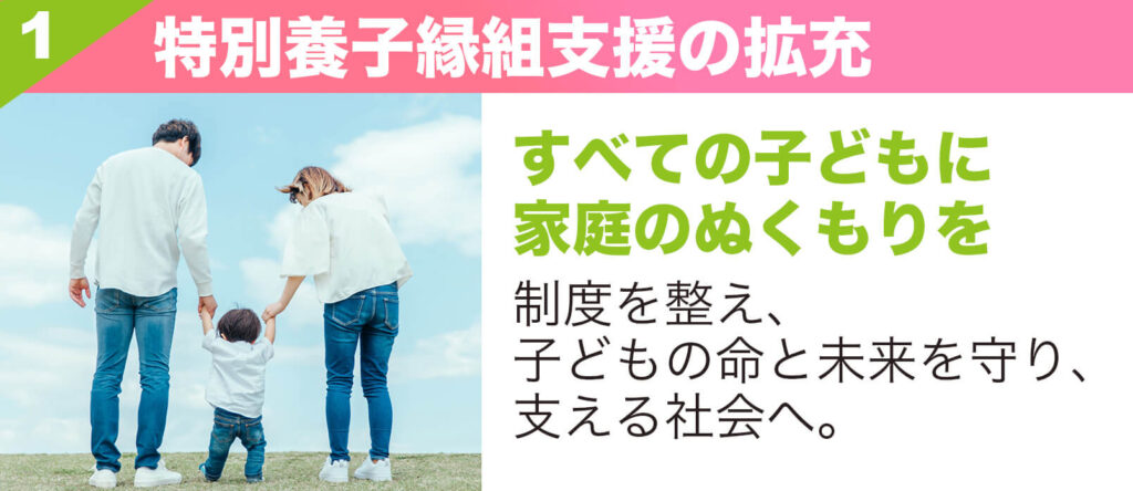 特別養子縁組支援の拡充|すべての子どもに家庭のぬくもりを|制度を整え、子どもの命と未来を守り、支える社会へ